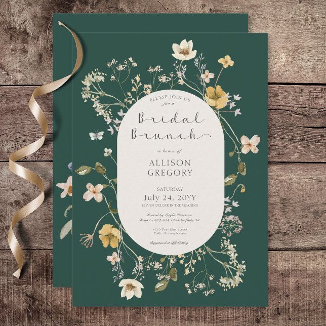 Invitación Rústico de flor silvestre marco Green Bridal Brunc (Rustic Wildflower Frame Green Bridal Brunch Invitation)