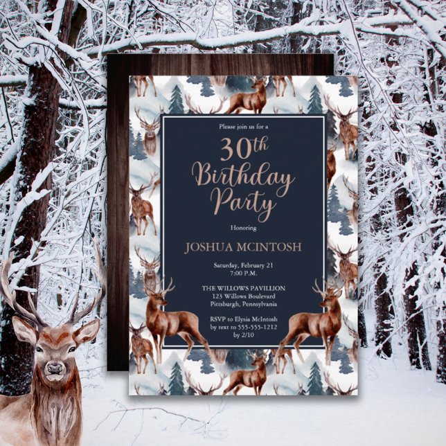 Invitación Rústico Deer Woodsy | Bosque 30.º Fiesta de cumple (Subido por el creador)