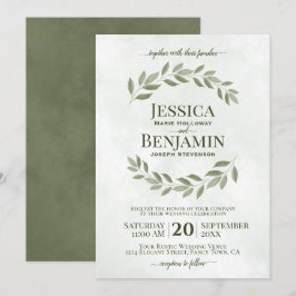 Invitación Rústico deja elegante sabio y Boda verde oliva