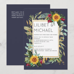 Invitación Rústico del país girasoles Rosas de Borgoña Boda