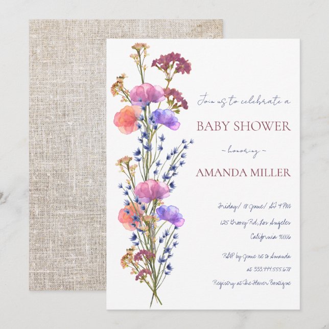 Invitación Rústico Delicate Acrílico Floral Bouquet Baby Show (Anverso / Reverso)