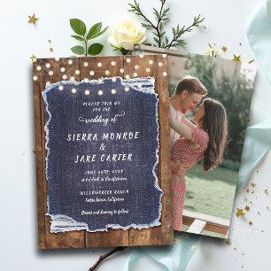 Invitación Rústico Denim Barn ilumina el Boda de vaquero del 