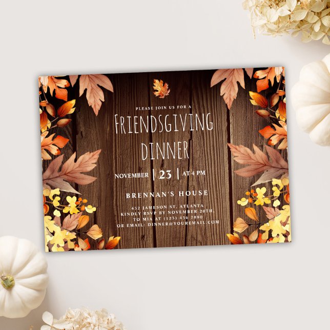 Invitación Rústico Día de Acción de Gracias Cena Amistosa de  (Cute Rustic Friendsgiving Dinner Invitation)