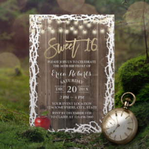 Invitación Rústico dulce 16 cumpleaños de Apple y Thorn de cu