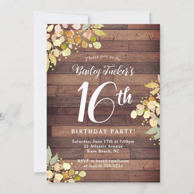 Invitación Rústico dulce 16 otoño florals deja 16 cumpleaños (Anverso)