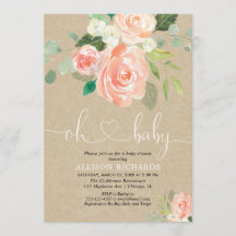 Rústico durazno floral kraft chica de bebé