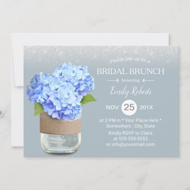 Invitación Rústico Dusty Azul Hydrangea Bridal Shower Brunch (Anverso)
