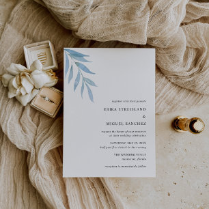 Invitación Rústico Dusty Blue Botanical Elegant Wedding