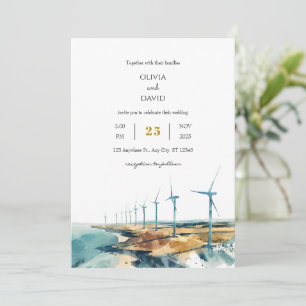 Invitación Rústico Dusty Blue Coastal Windmill Beach Boda
