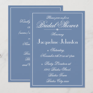 Invitación Rústico Dusty Blue Name Moda Script Ducha de novia