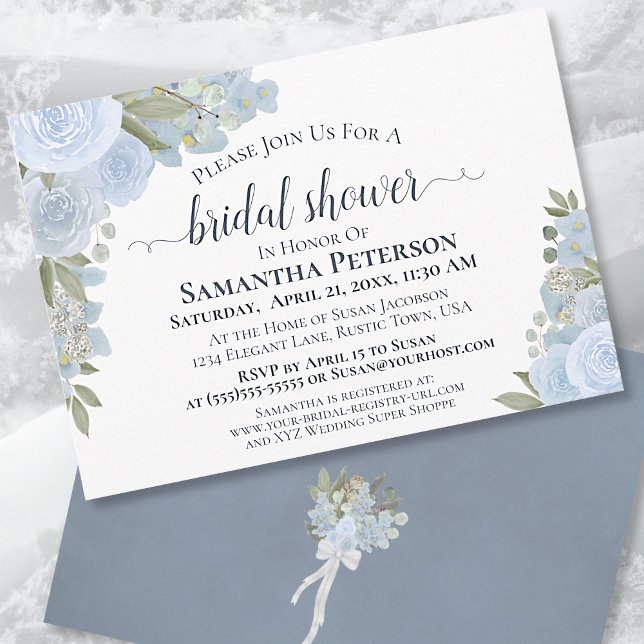 Invitación Rústico Dusty Blue Watercolor Floral Bridal Shower (Subido por el creador)