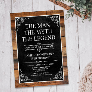 Invitación Rústico El Hombre El Mito La Leyenda Cumpleaños 65