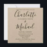 Invitación Rústico elegante Boda de Kraft Black Script<br><div class="desc">Con elegantes nombres de estilo,  junto con la foto elegida,  esta elegante invitación rústica minimalista a la boda se puede personalizar con los detalles de su boda en letras negras de moda. Diseñado por Thisisnotme©</div>