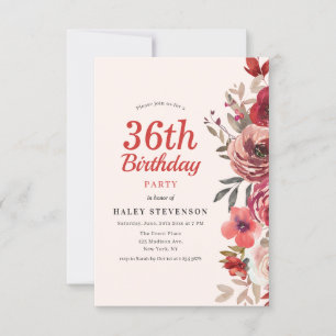 Invitación Rústico Elegante Boho Chic Floral 36 Cumpleaños