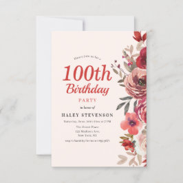 Invitación Rústico Elegante Boho Chic Floral Cumpleaños 100