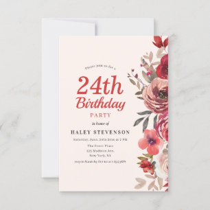 Invitación Rústico elegante Boho Moda Floral 24 cumpleaños