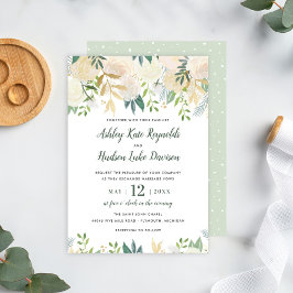 Invitación Rústico elegante crema dorada Boda de la vegetació