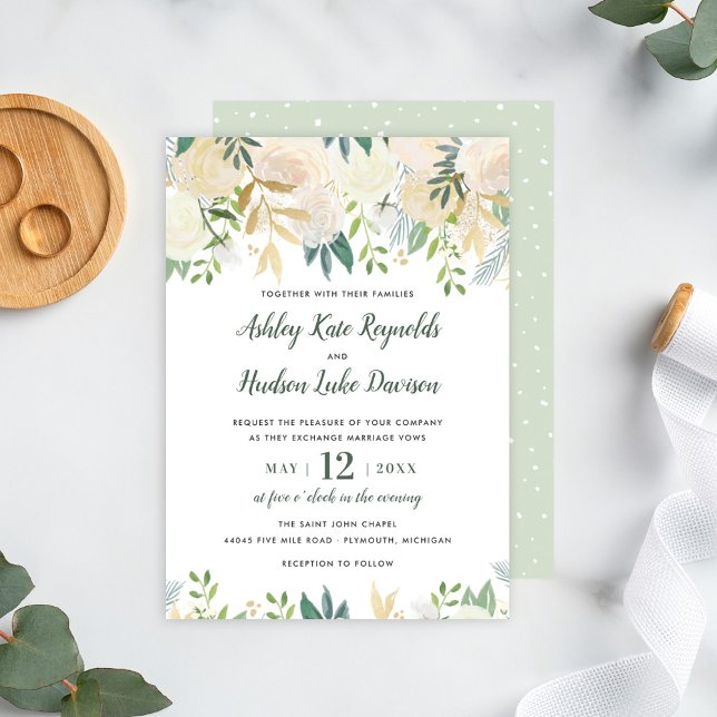 Invitación Rústico elegante crema dorada Boda de la vegetació (Subido por el creador)