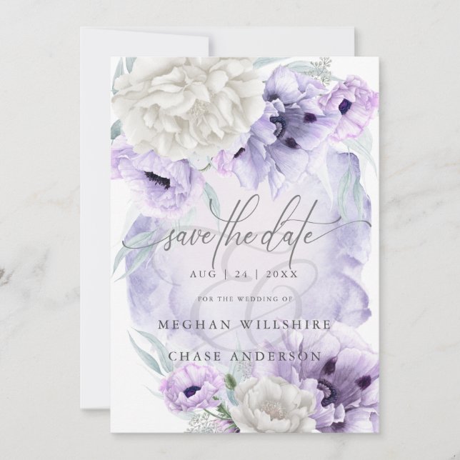 Invitación Rústico Elegante Floral Acuarela Lilac Poppies Inv (Anverso)
