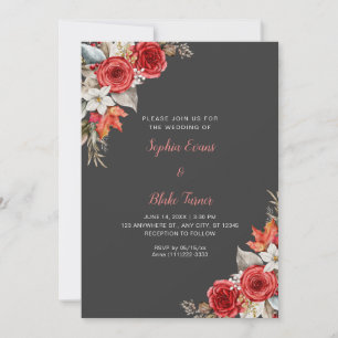 Invitación Rústico elegante Roses Rojos Cae Boda Gris Sombra