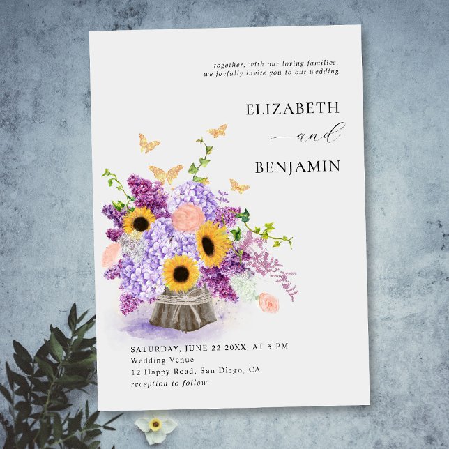 Invitación Rústico Elegante Sunflowers Lush Floral Boho Boda (Subido por el creador)