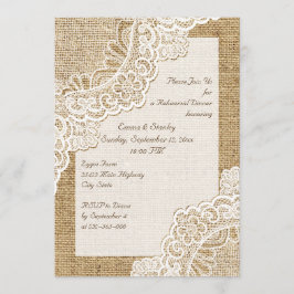 Invitación Rústico encaje blanco, boda burlap cena