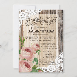 Invitación Rústico encaje de madera y ducha de novia para Ros