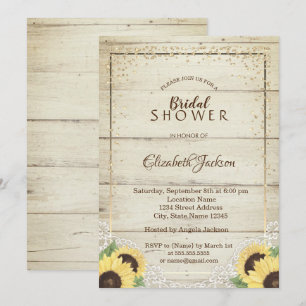 Invitación Rústico encaje, girasoles, ducha de novia de diama