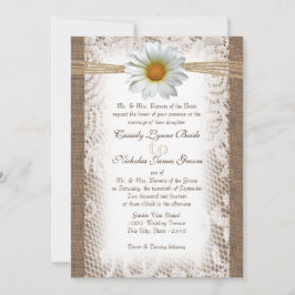 Invitación Rústico encaje y burrega con margarita como Gazani