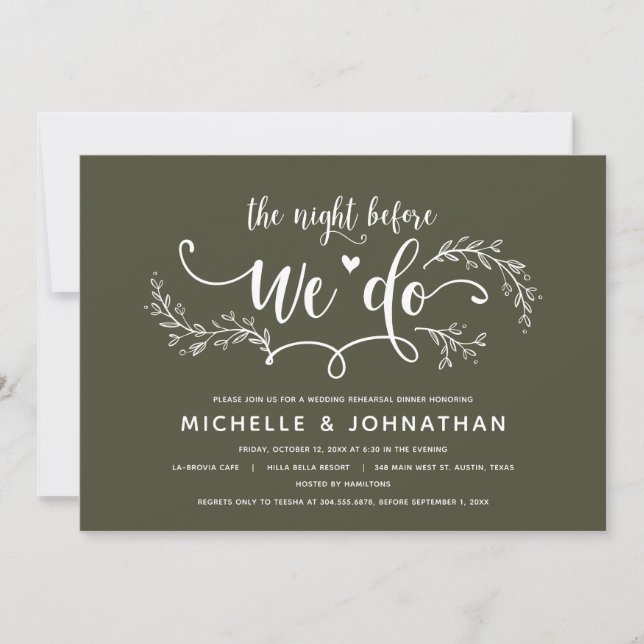 Invitación Rústico ensayo Boda botánico Cena (Anverso)
