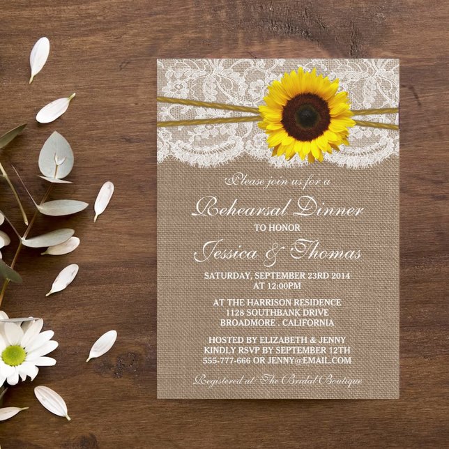 Invitación Rústico ensayo Boda de girasol Cena (Subido por el creador)