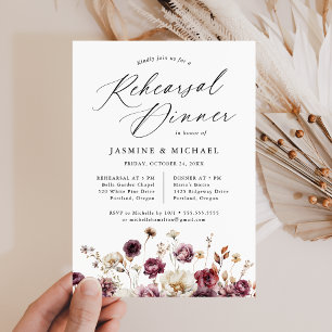 Invitación Rústico ensayo Boda floral otoñal Cena