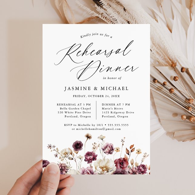 Invitación Rústico ensayo Boda floral otoñal Cena (Subido por el creador)