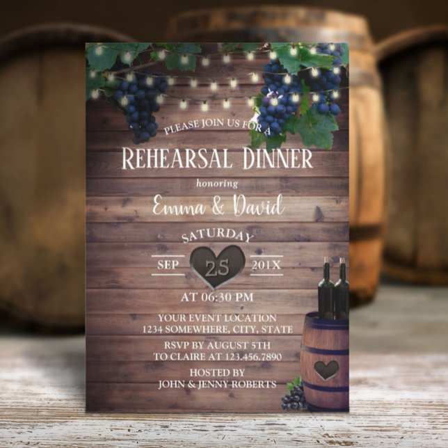 Invitación Rústico ensayo de viñedos de barril de vino Cena (Subido por el creador)