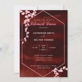 Invitación Rústico ensayo floral rosa de Borgoña Cena