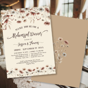Invitación Rústico ensayo y cena de Boda Boho Wildflowers