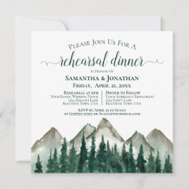 Invitación Rústico ensayo y cena de Boda de Montaña y Pino