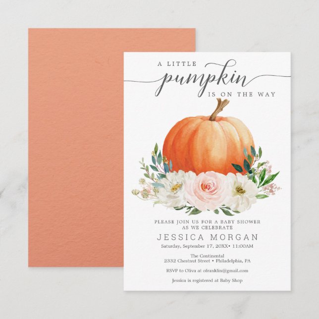 Invitación Rústico Fall Floral Pumpkin Baby Shower (Anverso / Reverso)