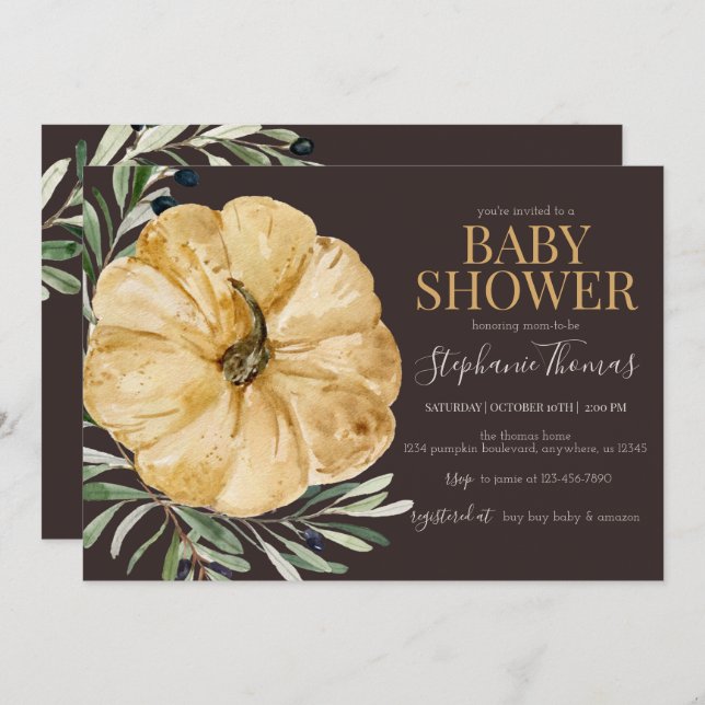 Invitación Rústico Fall Pumpkin Baby Shower (Anverso / Reverso)