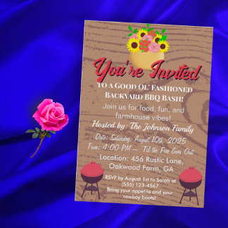 Invitación Rústico Farmhouse BBQ Card Summer Backyard