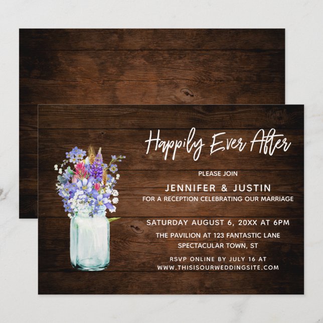 Invitación Rústico Felices para Siempre Flores Silvestres en  (Anverso / Reverso)