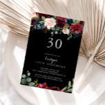 Invitación Rústico Fiesta Botánico Negro de 30 años<br><div class="desc">Esta rústica invitación botánica negra de cumpleaños número 30 es perfecta para una fiesta de cumpleaños clásica. El diseño se caracteriza por un radiante de color burdeos,  rojo,  marino,  azul y rubor y unas bonitas flores pintadas a mano con un fondo negro que inspiran la belleza natural.</div>