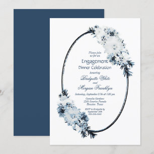 Invitación Rústico Fiesta de cena de compromiso floral azul