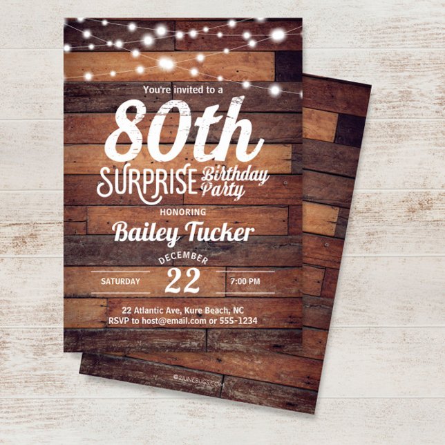 Invitación Rústico Fiesta de sorpresa por cumpleaños número 8 (Subido por el creador)