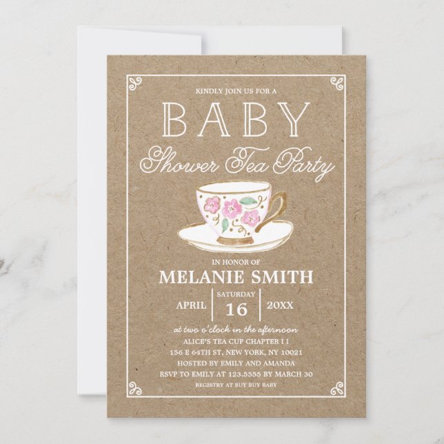 Invitación Rústico Fiesta de té moderno | Baby Shower (Anverso)