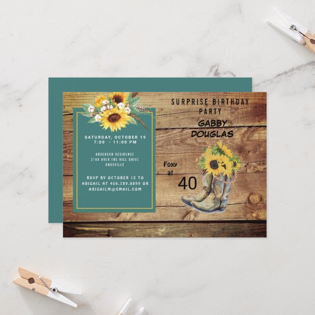 Invitación Rústico Fiesta del girasol por 40 años (Anverso/Reverso In Situ)