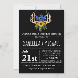 Invitación Rústico Floral Antlers Parejas Ducha Boda