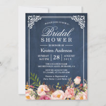 Rústico Floral Azul Chalkboard Classy Bridal Showe