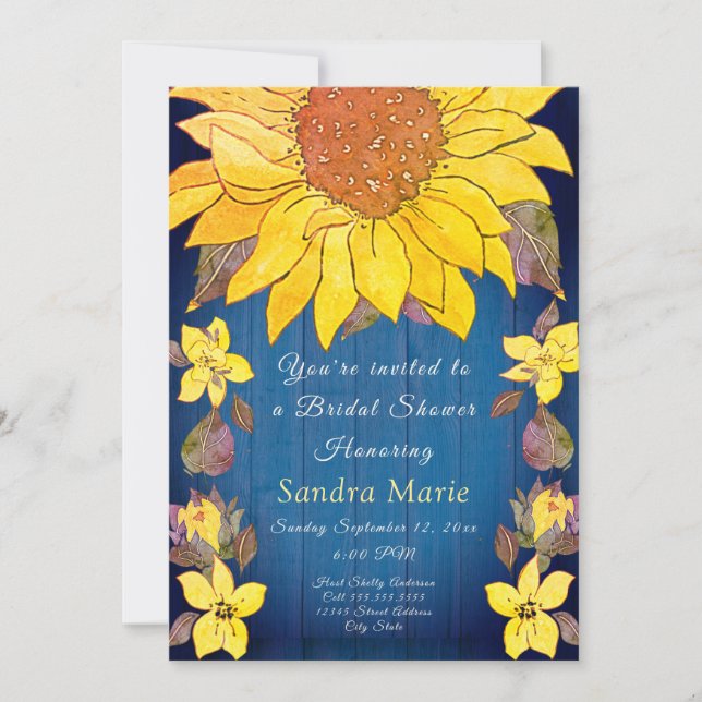 Invitación Rústico floral Boda de girasol ducha de novia (Anverso)