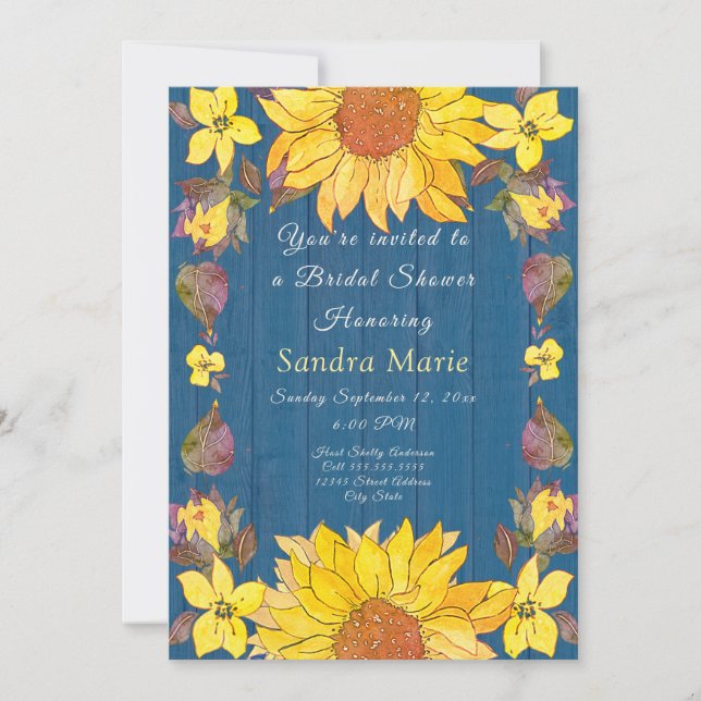 Invitación Rústico floral Boda de girasol ducha de novia (Anverso)